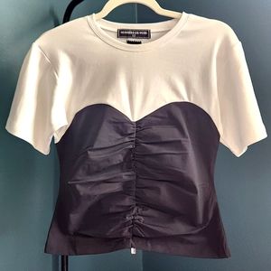 Maniere De Voir Ruched Corset Zipper Back T-Shirt UK 12